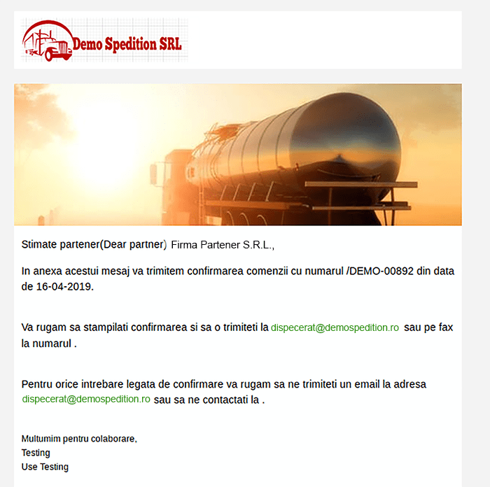 Design modern la mesajele trimise pe email 24TranSoft